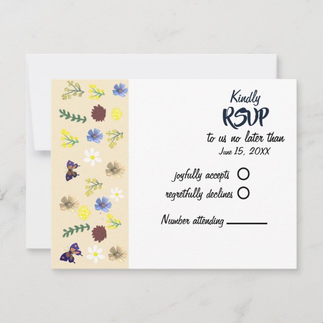 Elegant Boho Wildblume Eggshell RSVP Card (Vorderseite)