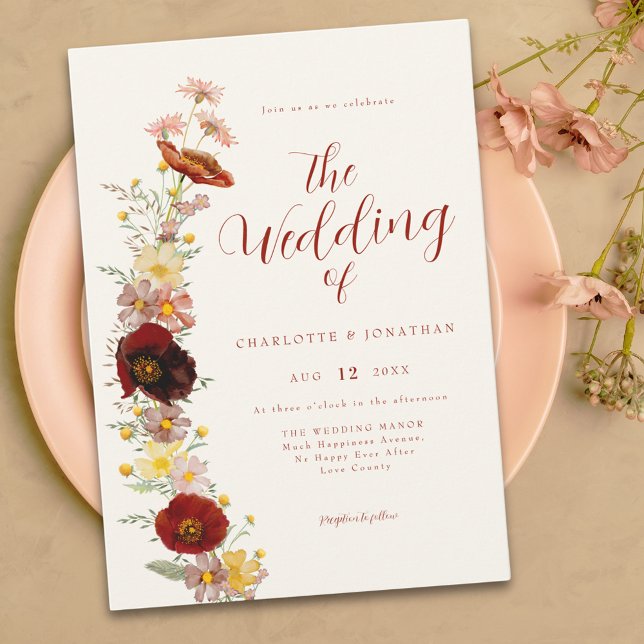 Elegant Boho Wildblume Fall Einladung (Boho chic wildflower earthy tones wedding invitation )