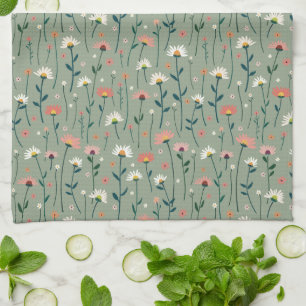 Elegant Boho Wildblume Garden Sage Green Geschirrtuch