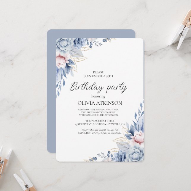 Elegant Boho Wildblume Geburtstagsparty Einladung (Vorderseite/Rückseite Beispiel)