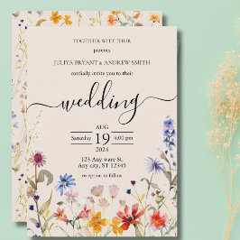 Elegant Boho Wildblume Hochzeit Einladung
