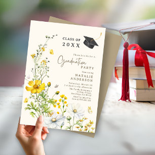 Elegant Boho Wildblume Meadow Graduation Party Einladung