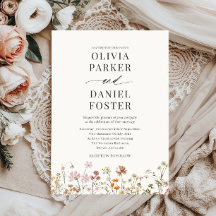 Elegant Boho Wildblume Minimalistisch Wedding Einladung