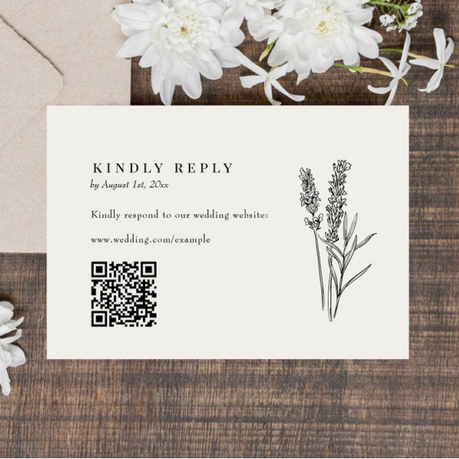 Elegant Boho Wildblume QR Code Wedding RSVP Karte (Von Creator hochgeladen)