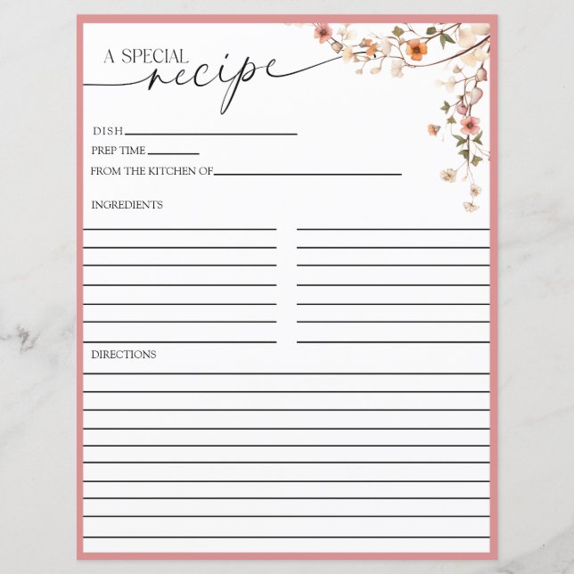 Elegant Boho Wildblume | Rezeptkarten (Vorderseite)