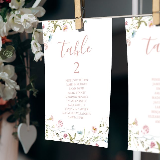 Elegant Boho Wildblume Tischnummer Sitzplan (Elegant Boho Wildflower table number seating chart)