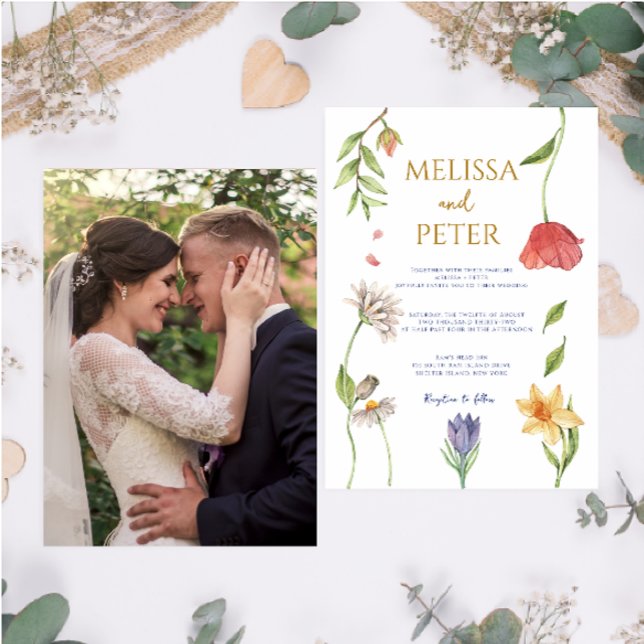 Elegant Boho Wildblume Wedding Foto Einladung (Von Creator hochgeladen)