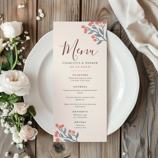Elegant Boho Wildblume Wedding Menükarte (Von Creator hochgeladen)