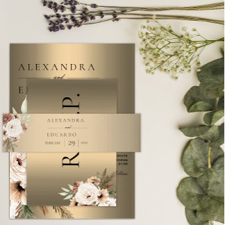 Elegant Boho Wildblumen Gold Wedding Einladungsbanderole