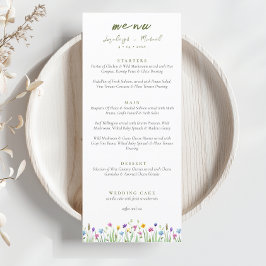 Elegant Boho Wildblumen Script Wedding Menükarte
