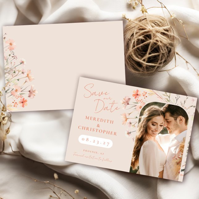 Elegant Boho Wildblumen Wedding Foto Save The Date (Von Creator hochgeladen)