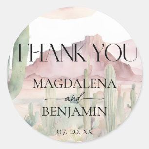 Elegant Boho Wüste Landschaft Cactus Wedding Runder Aufkleber