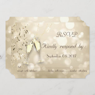 Elegant Bokeh, Confetti Wine Glasses RSVP Card Einladung