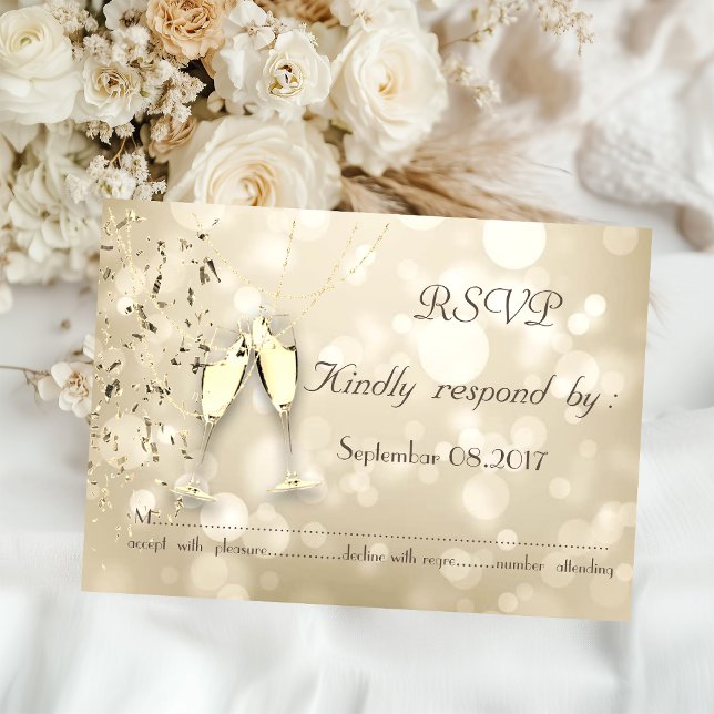 Elegant Bokeh, Confetti Wine Glasses RSVP Card Einladung (Von Creator hochgeladen)