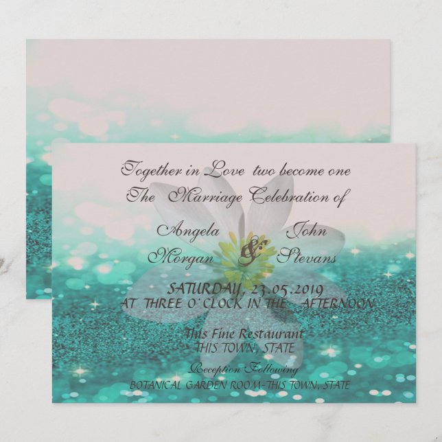 Elegant Bokeh, Glittery, Daisy Wedding Einladung (Vorne/Hinten)