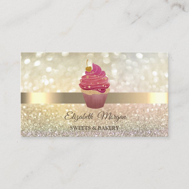 Elegant Bokeh Gold, Cupcake Visitenkarte (Vorderseite)