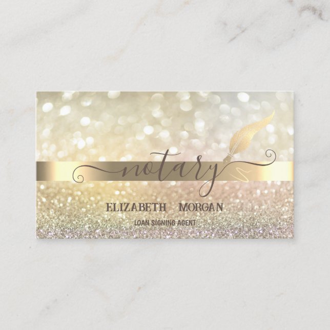 Elegant Bokeh Gold Feather Notary Visitenkarte (Vorderseite)