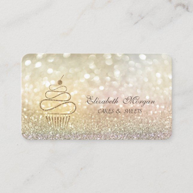 Elegant Bokeh Gold Glitzer Cupcakes Visitenkarte (Vorderseite)