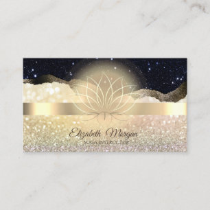Elegant Bokeh Gold, Lotus Black Glitzer Yoga Visitenkarte