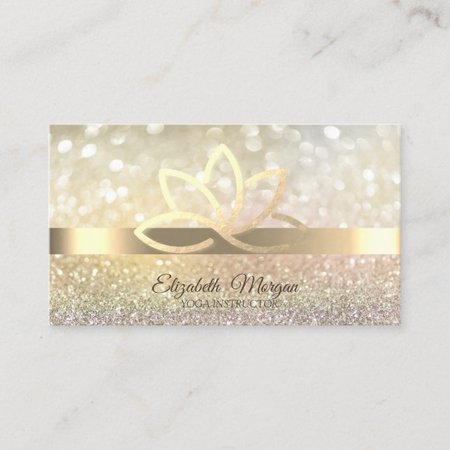 Elegant Bokeh Gold Lotus Yoga Instructor Visitenkarte (Vorderseite)