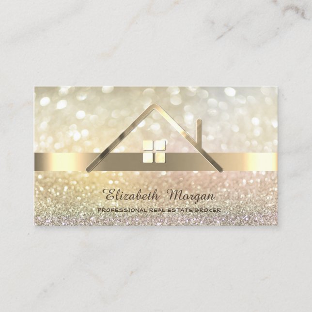 Elegant Bokeh Gold Real Anwesen Broker House Roof Visitenkarte (Vorderseite)