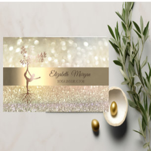 Elegant Bokeh Gold Tree Silhouette Yoga Instructor Visitenkarte