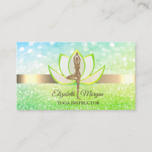 Elegant Bokeh Green Lotus Yoga Glitzer Girl Visitenkarte