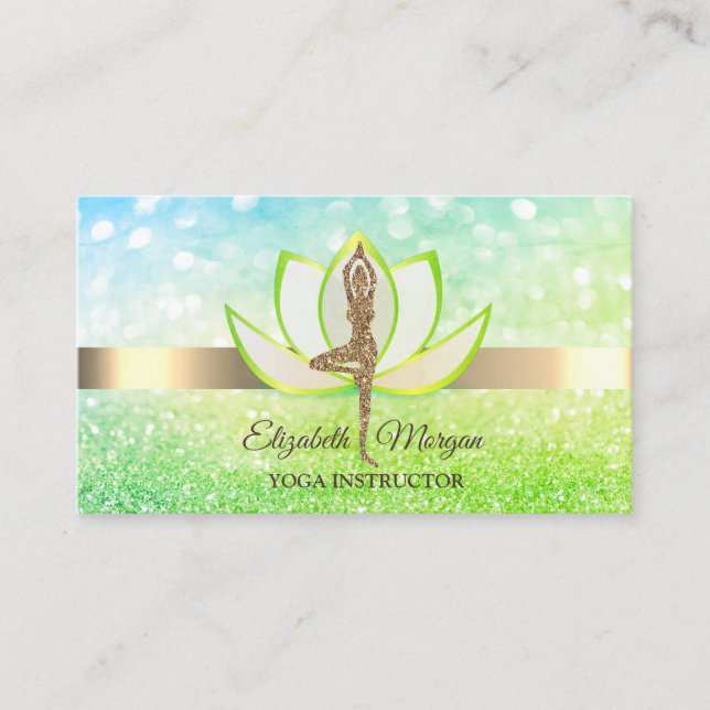 Elegant Bokeh Green Lotus Yoga Glitzer Girl Visitenkarte (Vorderseite)