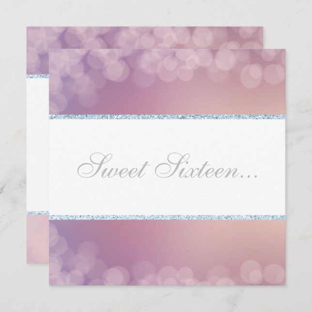 ELEGANT BOKEH LILAC WHITE GLITZER BBLE SWEET 16 EINLADUNG (Vorne/Hinten)