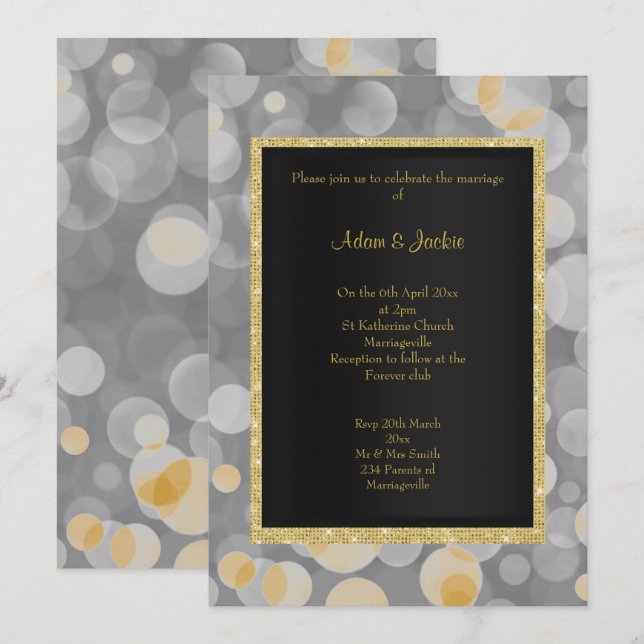 ELEGANT BOKEH SILVER GOLD WEDING EINLADUNG (Vorne/Hinten)