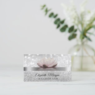 Elegant Bokeh Silver, Lotus Blume Yoga Instructor Visitenkarte