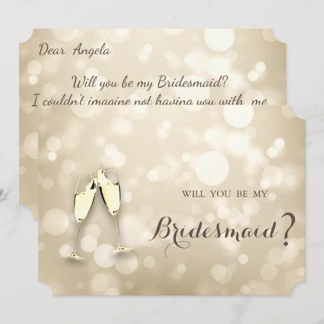 Elegant Bokeh Wine Glasses Bridesmaid Card Einladung (Vorne/Hinten)