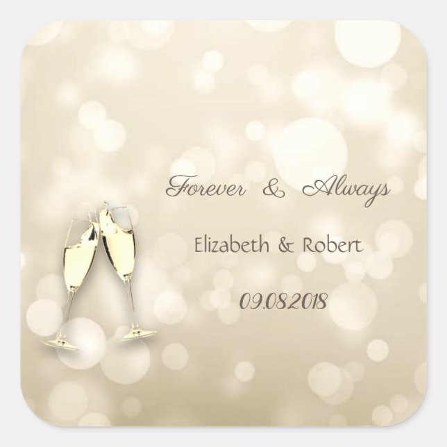 Elegant Bokeh Wine Glasses Wedding Quadratischer Aufkleber (Vorderseite)