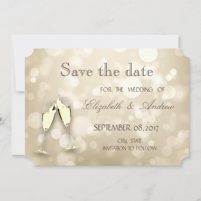 Elegant Bokeh, Wine Glasses Wedding Save the date (Vorderseite)