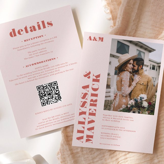 Elegant Bold boho beige Terracotta Foto Hochzeit Einladung (Von Creator hochgeladen)