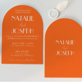 Elegant Bold Orange Stylish Retro Arched Wedding Einladung
