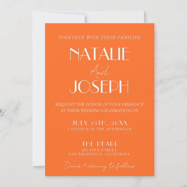 Elegant Bold Orange Stylish Retro Wedding Einladung (Vorderseite)