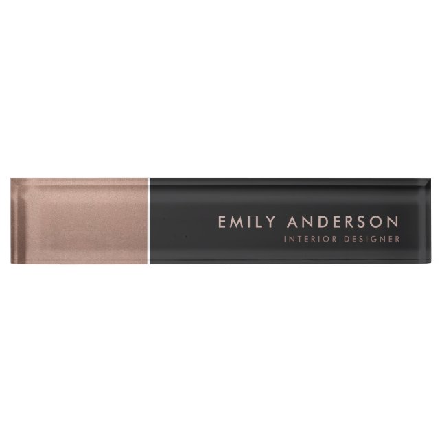 ELEGANT BOLD ROSE GOLD BLUSH COPPH BLACK STRIPS NAMENSPLAKETTE (Vorderseite)