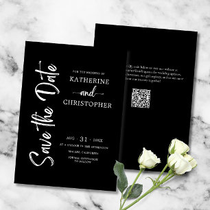 Elegant Bold Script Schwarz-weiß Formal Wedding Save The Date