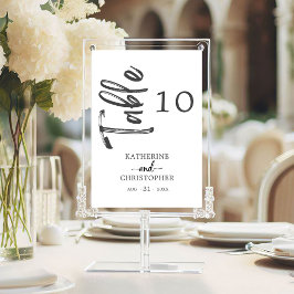 Elegant Bold Script Schwarz-weiß Formal Wedding Tischnummer