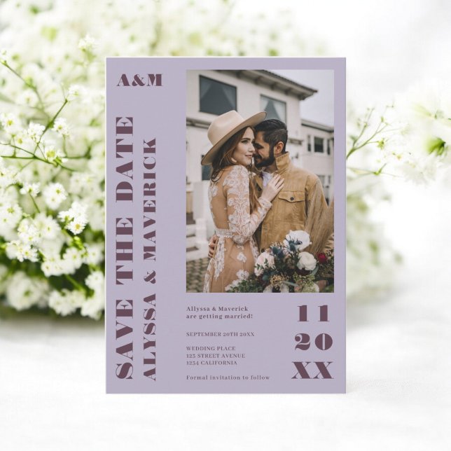 Elegant Bold simple lilac lila 2 Fotos Hochzeit Save The Date (Elegant Bold simple lilac purple 2 photos wedding Save The Date)