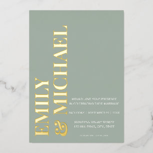 Elegant Bold Typografy Sage Green Minimal Wedding Folieneinladung