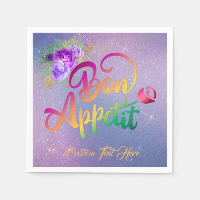 Elegant Bon Appetit Zitat Floral Personalisiert Serviette (Vorderseite)