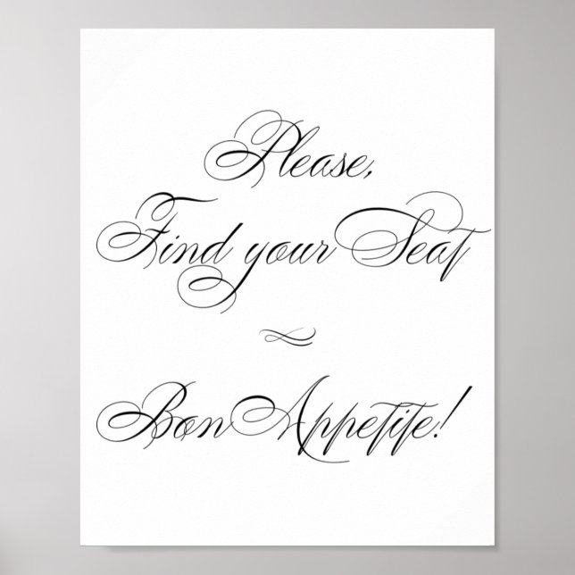 Elegant Bon Appetite Black Calligraphy | Platz suc Poster (Vorne)