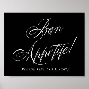 Elegant Bon Appetite White Calligraphy   Sitzplatz Poster