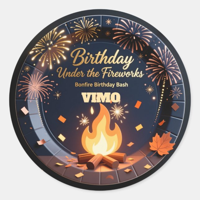 Elegant Bonfire Night Birthday Party Stickers (Vorderseite)