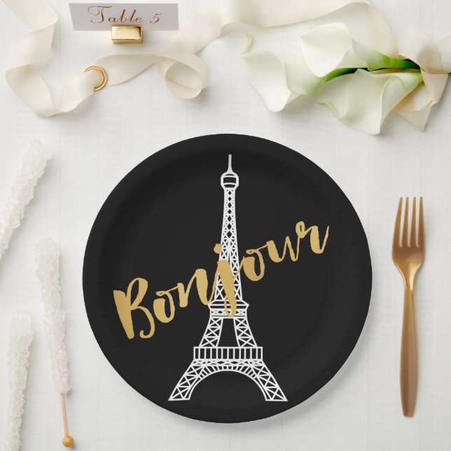 Elegant Bonjour Eiffel Tower Pappteller (Hochzeit)
