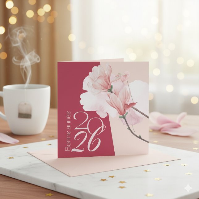 Elegant Bonne Année 2026 Floral Card Mitteilungskarte (Von Creator hochgeladen)