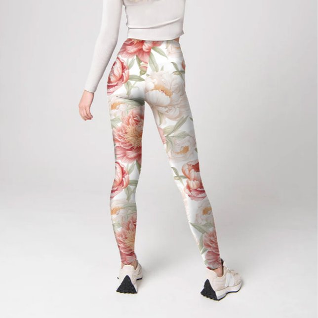 Elegant Bontanical of Big Camellia in Pink Pastell Leggings (Elegant botanical big camellia in pink pastel color, printed leggings.)