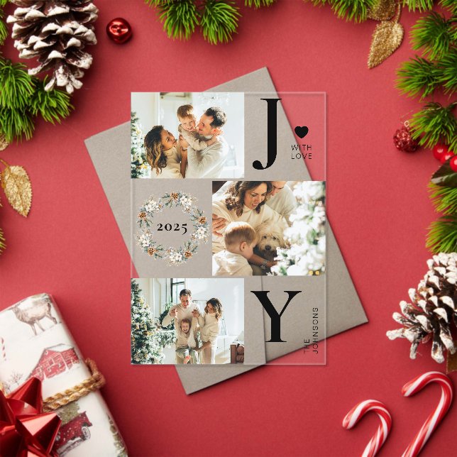 Elegant Botanica Photo Collage Joy Christmas Card Acryleinladungen (Insitu (Feiertag))